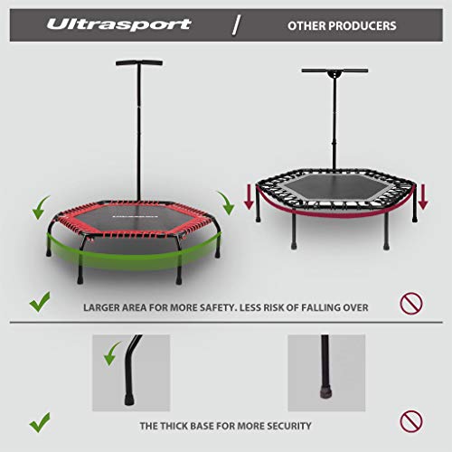 Ultrasport Cama elástica fitness, manillar estable y suspensión con cuerdas de goma para la optima seguridad, aparato para el hogar, disponible en 2 variantes: dura o blanda, Rojo