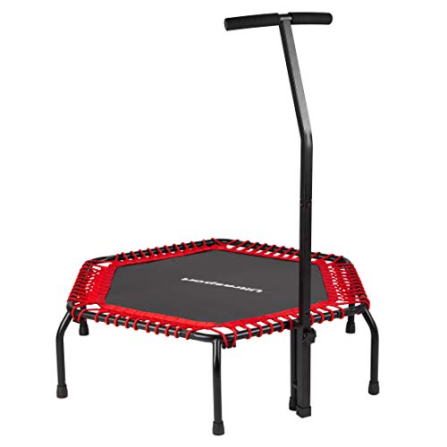 Ultrasport Cama elástica fitness, manillar estable y suspensión con cuerdas de goma para la optima seguridad, aparato para el hogar, disponible en 2 variantes: dura o blanda, Rojo