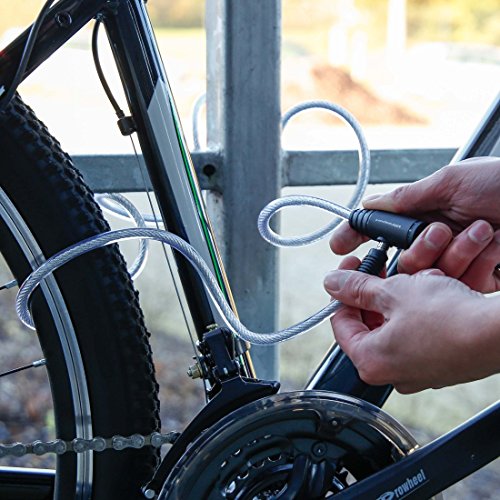 Ultrasport Candado en espiral para bicicleta con 2 llaves, candado de cable en espiral, 150 cm de largo, ideal para proteger accesorios como el casco, el sillín y más, para todo tipo de bicicletas