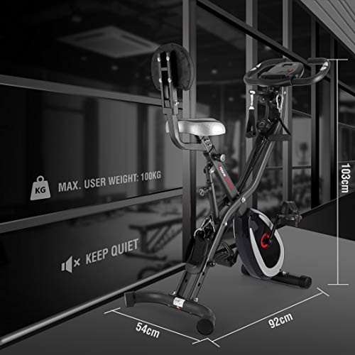 Ultrasport F-Bike 400BS Bicicleta estática Plegable, tracción, Pantalla y App, F-Bike 400BS con Respaldo/Cuerdas & APP, Unisex, Gris Oscuro / Negro