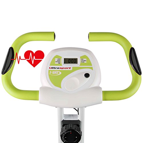 Ultrasport F-Bike Bicicleta estática de fitness, aparato doméstico, plegable con consola y sensores de pulso en manillar, Verde Ultrasport F-Bike Bicicleta estática de fitness, aparato doméstico, plegable con consola y sensores de pulso en manillar, Verde