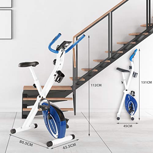 Ultrasport F-Bike Design Bicicleta estática de fitness plegable con sillín de gel, portabidones, pantalla LCD, sensores de pulso, compacta y plegable, carga máxima 110 kg, Azul Marino Ultrasport F-Bike Design Bicicleta estática de fitness plegable con sillín de gel, portabidones, pantalla LCD, sensores de pulso, compacta y plegable, carga máxima 110 kg, Azul Marino