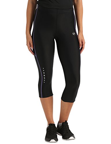 Ultrasport, Pantalones deportivos 3/4 para Mujer, Negro/Lila, M