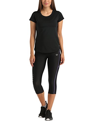 Ultrasport, Pantalones deportivos 3/4 para Mujer, Negro/Lila, M