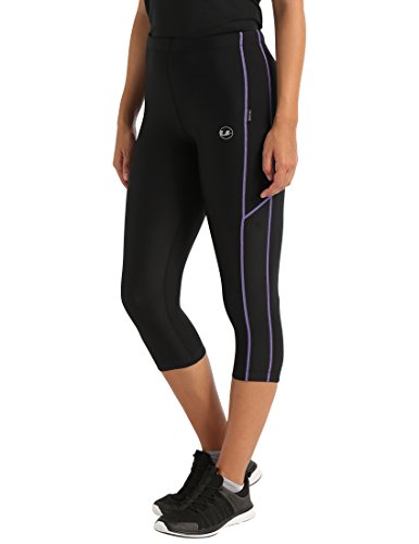 Ultrasport, Pantalones deportivos 3/4 para Mujer, Negro/Lila, S