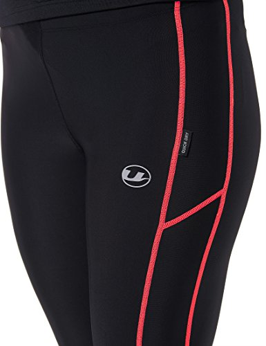 Ultrasport Pantalones largos de correr para mujer, con efecto de compresión y función de secado rápido, Negro/Rosa, S Ultrasport Pantalones largos de correr para mujer, con efecto de compresión y función de secado rápido, Negro/Rosa, S