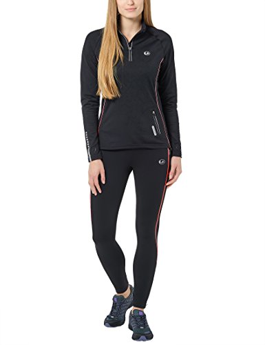 Ultrasport Pantalones largos de correr para mujer, con efecto de compresión y función de secado rápido, Negro/Rosa, S