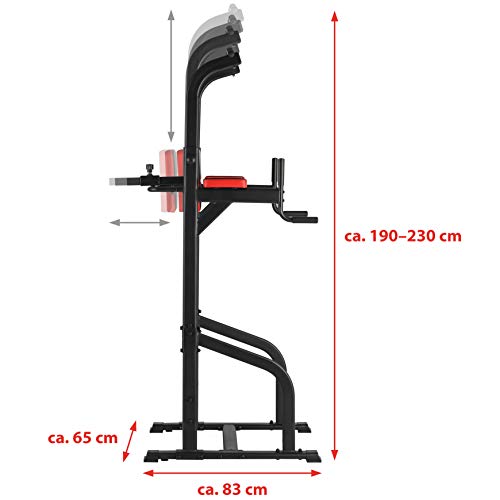 Ultrasport Power Tower Estación Multifuncional de Entrenamiento, Torre de Musculación y Fitness, Dip Station, Barra de Dominadas, Asas para Flexiones, Tamaño Regulable, Negro, 83 x 65 x 190-230 cm Ultrasport Power Tower Estación Multifuncional de Entrenamiento, Torre de Musculación y Fitness, Dip Station, Barra de Dominadas, Asas para Flexiones, Tamaño Regulable, Negro, 83 x 65 x 190-230 cm