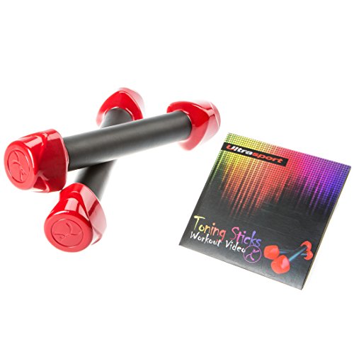 Ultrasport Set de danza/fitness formado por dos mancuernas Toning Sticks y DVD de entrenamiento – mancuernas apropiadas para zumba, ideal para mujeres deportistas – mancuernas y pesas para fitness con diversión y ritmo