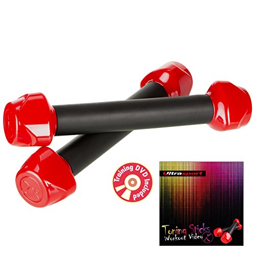 Ultrasport Set de danza/fitness formado por dos mancuernas Toning Sticks y DVD de entrenamiento – mancuernas apropiadas para zumba, ideal para mujeres deportistas – mancuernas y pesas para fitness con diversión y ritmo