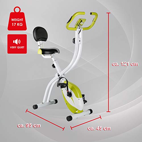 Ultrasport Unisex F-Bike, pantalla LCD, entrenador casero plegable, niveles de resistencia ajustables, con sensores de pulso de mano, entrenador de bicicleta plegable, para atletas y mayores