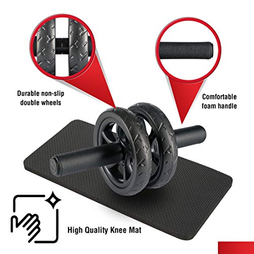 Ultrasport Wheel, Roller, AB Abdominal Aparato de Entrenamiento y Ayuda para Bajar de Peso, con Rueda Doble y Superficie de Apoyo para Las Rodillas, Unisex Adulto, Negro, OS