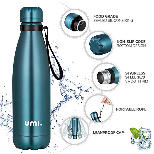 Umi. by Amazon - Botella Agua Acero Inoxidable, Termo 750ml, Sin BPA, Islamiento de Vacío de Doble Pared, Botellas Frío/Caliente, Reutilizable para Niños, Colegio, Sport, Bicicleta (Azul oscuro)