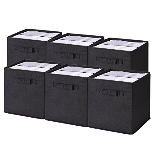 UMI. by Amazon - Cubos de Almacenaje de Tela, Cajas de Almacenaje Plegables, Set de 6 Cajas de Almacenamiento, Cubos de Almacenaje sin Tapa para Hogar Oficina, Negro, 26,7 x 26,7 x 27,9 cm