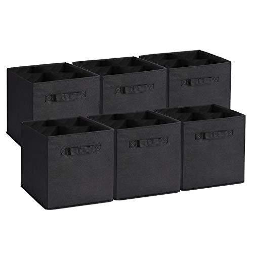 UMI. by Amazon - Cubos de Almacenaje de Tela, Cajas de Almacenaje Plegables, Set de 6 Cajas de Almacenamiento, Cubos de Almacenaje sin Tapa para Hogar Oficina, Negro, 26,7 x 26,7 x 27,9 cm