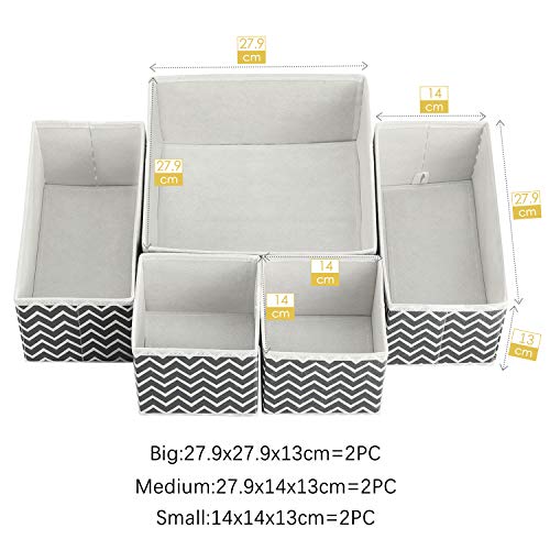 UMI. by Amazon - Organizadores de Cajones, Juego de 6 Cajas Organizadoras para Cajones, Organizador de Ropa Interior, Cajas de Almacenaje de Tela Plegables, Zigzag Gris y Blanco UMI. by Amazon - Organizadores de Cajones, Juego de 6 Cajas Organizadoras para Cajones, Organizador de Ropa Interior, Cajas de Almacenaje de Tela Plegables, Zigzag Gris y Blanco
