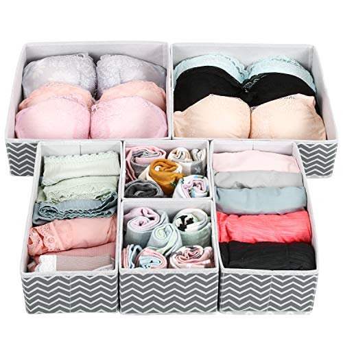 UMI. by Amazon - Organizadores de Cajones, Juego de 6 Cajas Organizadoras para Cajones, Organizador de Ropa Interior, Cajas de Almacenaje de Tela Plegables, Zigzag Gris y Blanco UMI. by Amazon - Organizadores de Cajones, Juego de 6 Cajas Organizadoras para Cajones, Organizador de Ropa Interior, Cajas de Almacenaje de Tela Plegables, Zigzag Gris y Blanco