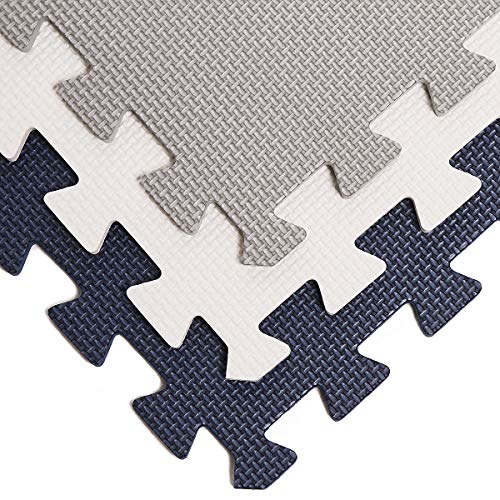 UMI Essentials 1 'x 1' (30cm x 30cm Alfombrillas entrelazadas | Alfombrilla de Espuma Suave | Alfombrilla de Juego | Alfombrilla de Gimnasio (Azul, Blanco, Gris, 18 Piezas) …