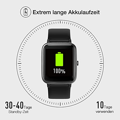 UMIDIGI Reloj inteligente Uwatch3 (Rastreador de la aptitud): impermeable 5ATM, monitor de frecuencia cardíaca, podómetro, cronómetro de banda inteligente para Android iOS para Unisex-adulto [negro]