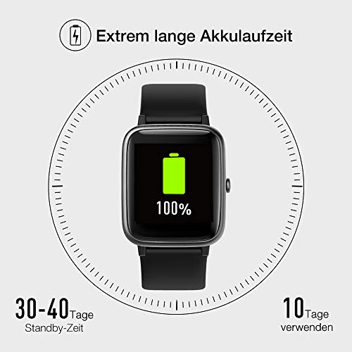 UMIDIGI Reloj inteligente Uwatch3 (Rastreador de la aptitud): impermeable 5ATM, monitor de frecuencia cardíaca, podómetro, cronómetro de banda inteligente para Android iOS para Unisex-adulto [negro]