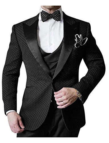 UMISS Hombre Gofre Primo Smoking 3 Piezas Traje Chaqueta Tux Chaleco y Pantalones