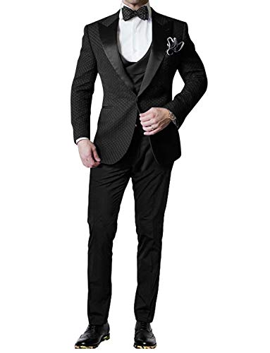 UMISS Hombre Gofre Primo Smoking 3 Piezas Traje Chaqueta Tux Chaleco y Pantalones