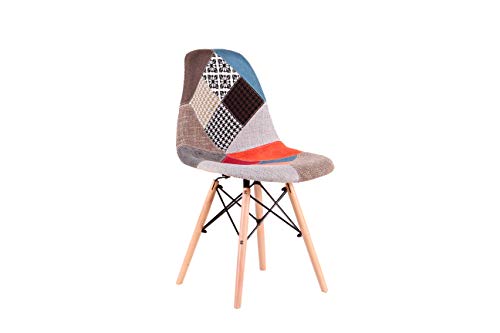Un conjunto con 4 sillas de comedor hechas de patchwork moderno en estilo nórdico tapizados con tela patchwork y silla de marco de madera en estilo escandinavo (rojo)