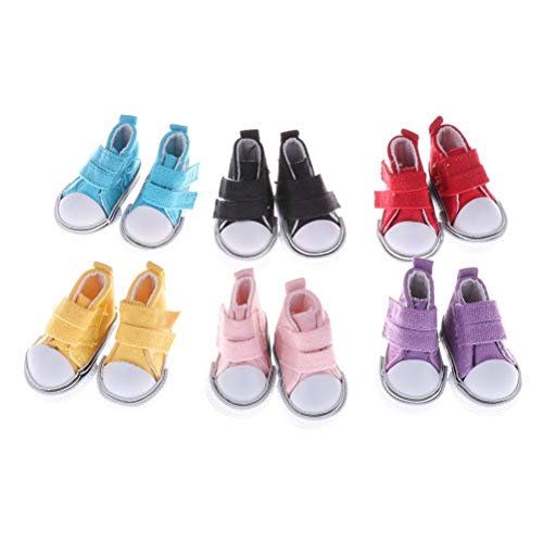 Un par surtido de 6 colores 5 cm de lona zapatos para muñeca de moda mini zapatos de juguete de la zapatilla de deporte para la muñeca rusa