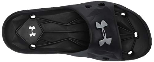 Under Armour Slides UA Locker III Chanclas de hombre, zapatos para playa de secado rápido, chanclas con correa ideales para el vestuario y la piscina, Black/Metallic Silver (001), 12