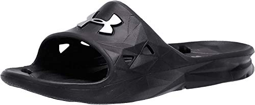 Under Armour Slides UA Locker III Chanclas de hombre, zapatos para playa de secado rápido, chanclas con correa ideales para el vestuario y la piscina, Black/Metallic Silver (001), 12