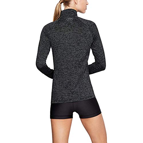 Under Armour Tech 1/2 Zip, camiseta de manga larga mujer, Negro (Black / Black / Metallic Silver), XS