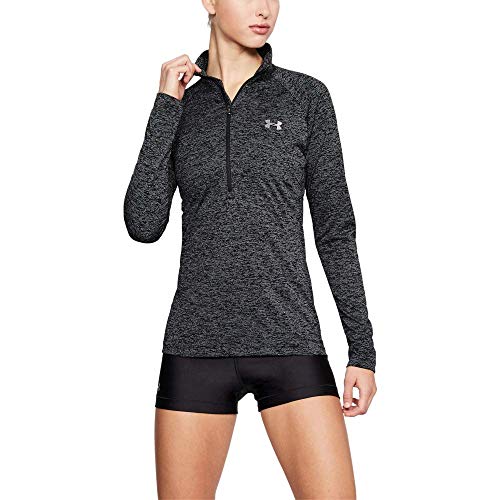 Under Armour Tech 1/2 Zip, camiseta de manga larga mujer, Negro (Black / Black / Metallic Silver), XS