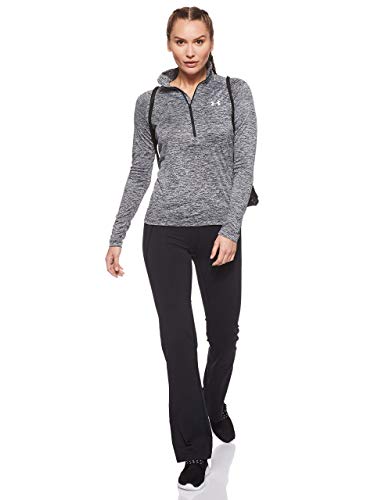 Under Armour Tech 1/2 Zip, camiseta de manga larga mujer, Negro (Black / Black / Metallic Silver), XS