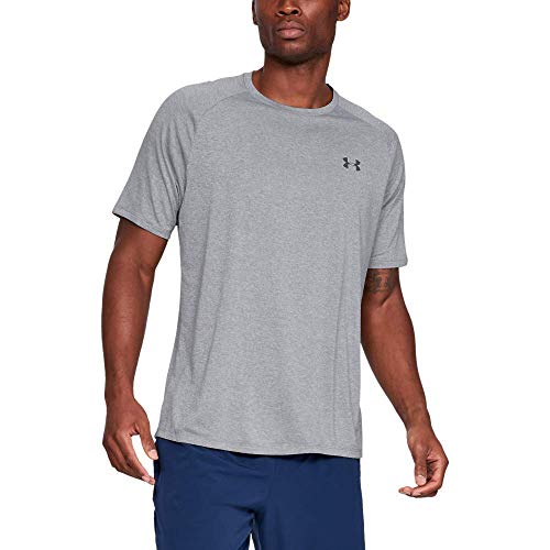 Under Armour Tech 2.0. Camiseta masculina, camiseta transpirable, ancha camiseta para gimnasio de manga corta y secado rápido, Steel Light Heather/Black (036), LG