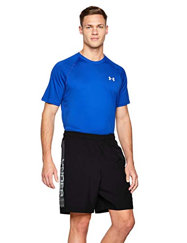 Under Armour Woven Graphic Wordmark Shorts Pantalones de hombre, pantalón corto ultraligero y transpirable, cómodo y ancho pantalón de deporte, Black/Zinc Gray (001), LG Under Armour Woven Graphic Wordmark Shorts Pantalones de hombre, pantalón corto ultraligero y transpirable, cómodo y ancho pantalón de deporte, Black/Zinc Gray (001), LG