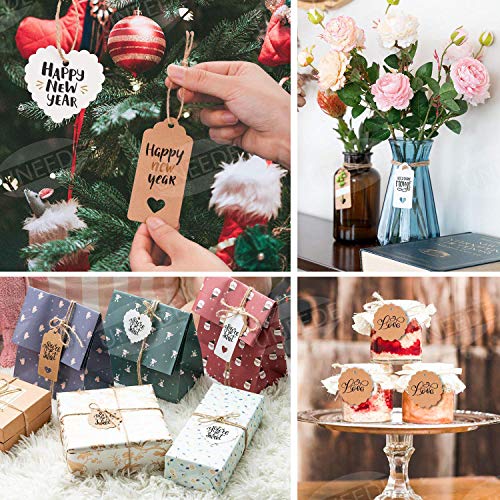 UNEEDE 200 piezas Etiquetas de Papel Kraft Tarjetas Decorativas de Regalo con 30 Metros de Cuerda de Yute para tienda, bodas, cumpleaños y Navidad