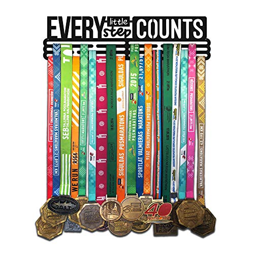 United Medals Every Little Step Counts Medalla Percha | Acero Recubierto de Polvo Negro (43cm / 48 Medallas) Soporte para Medallas Deportivas
