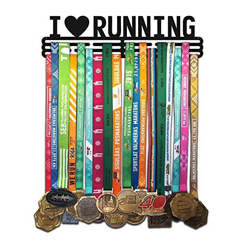 United Medals I Love Running - Soporte de acero con revestimiento de polvo negro (3 barras para colgar hasta 48 medallas)