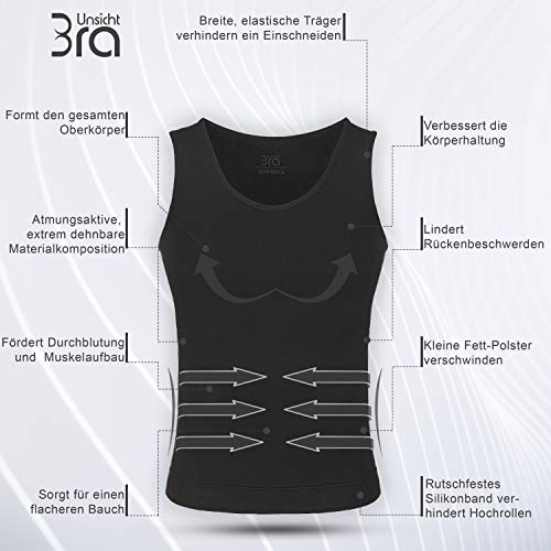 UnsichtBra Camiseta de Compresión | Ropa Interior Adelgazante Moldeadora Hombre (sw_7100)(Negro, S)