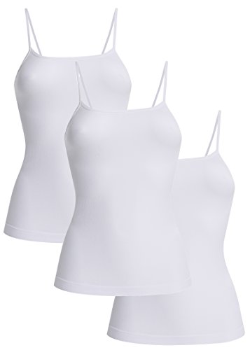 UnsichtBra Camisetas Mujer | Camisetas Tirantes Mujer | Pack de 3 Tops (3 x Blanco, M-L)