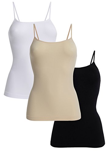 UnsichtBra Camisetas Mujer | Camisetas Tirantes Mujer | Pack de 3 Tops (Nero, Blanco, Beige, M-L)