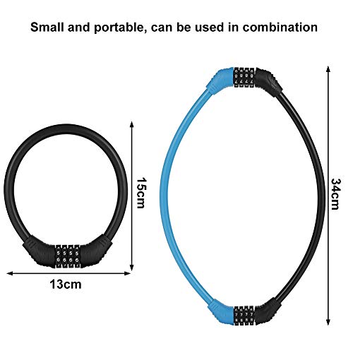 upain 2 Piezas Candado de Bicicleta Antirrobo Combinación de Bicicleta Candado de Cable para Bicicleta 4 Dígitos con Cadena de Material Ecológico de PVC para Bicicletas Scooters Puertas Correderas