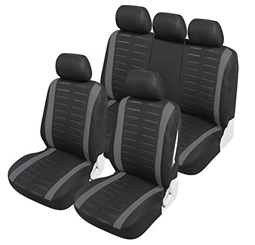 Upgrade4cars Fundas Asientos Coche Universales Negro Gris para Delanteros y Traseros | Funda para Asiento Coches | Accesorios Interior Universal