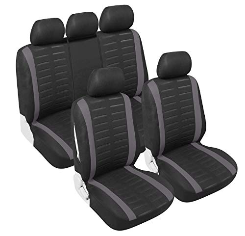 Upgrade4cars Fundas Asientos Coche Universales Negro Gris para Delanteros y Traseros | Funda para Asiento Coches | Accesorios Interior Universal