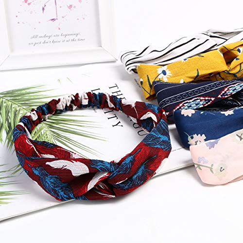 URAQT Diademas Mujer, Boho Diademas para Mujeres Flor Vintage Impreso Criss Cross Anudado Elástico Banda para el Cabello Stretchy Head Wrap Twisted Accesorios para el Cabello Lindo Paquete de 12pcs