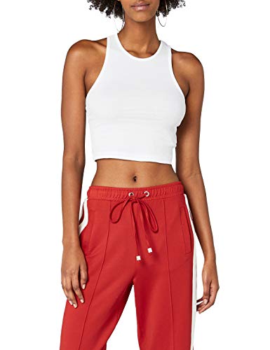 Urban Classics Ladies Cropped Rib Top Camiseta sin Mangas, Blanco (White 220), XS para Mujer