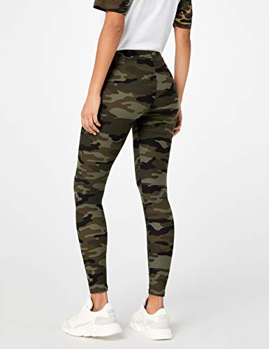 Urban Classics Mujer Leggings Camuflaje, Tanto para Vestir o como para Hacer Deporte, Mallas para Yoga, en Tonos, Talla L, Verde (Wood Camo)