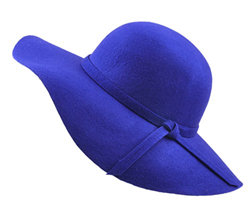 Urban GoCo Mujer Vintage Sombrero Lana Gorra Borde Amplio Bowler Cloche Bombín Invierno (Azul Real)