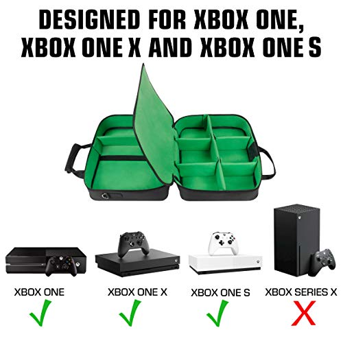 USA Gear Funda Bolsa de Transporte de Consolas Compatible con Todos los Modelos de Xbox - Correa de Hombro Acolchada y Almacenamiento de Accesorios para Controladores, Cables y Auriculares - Verde