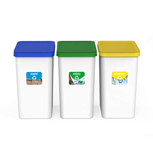 USE FAMILY Papeleras Recycle - Cubos Basura Reciclaje para hogar 28L- Plastico Reciclable- Apto bolsas 30 L